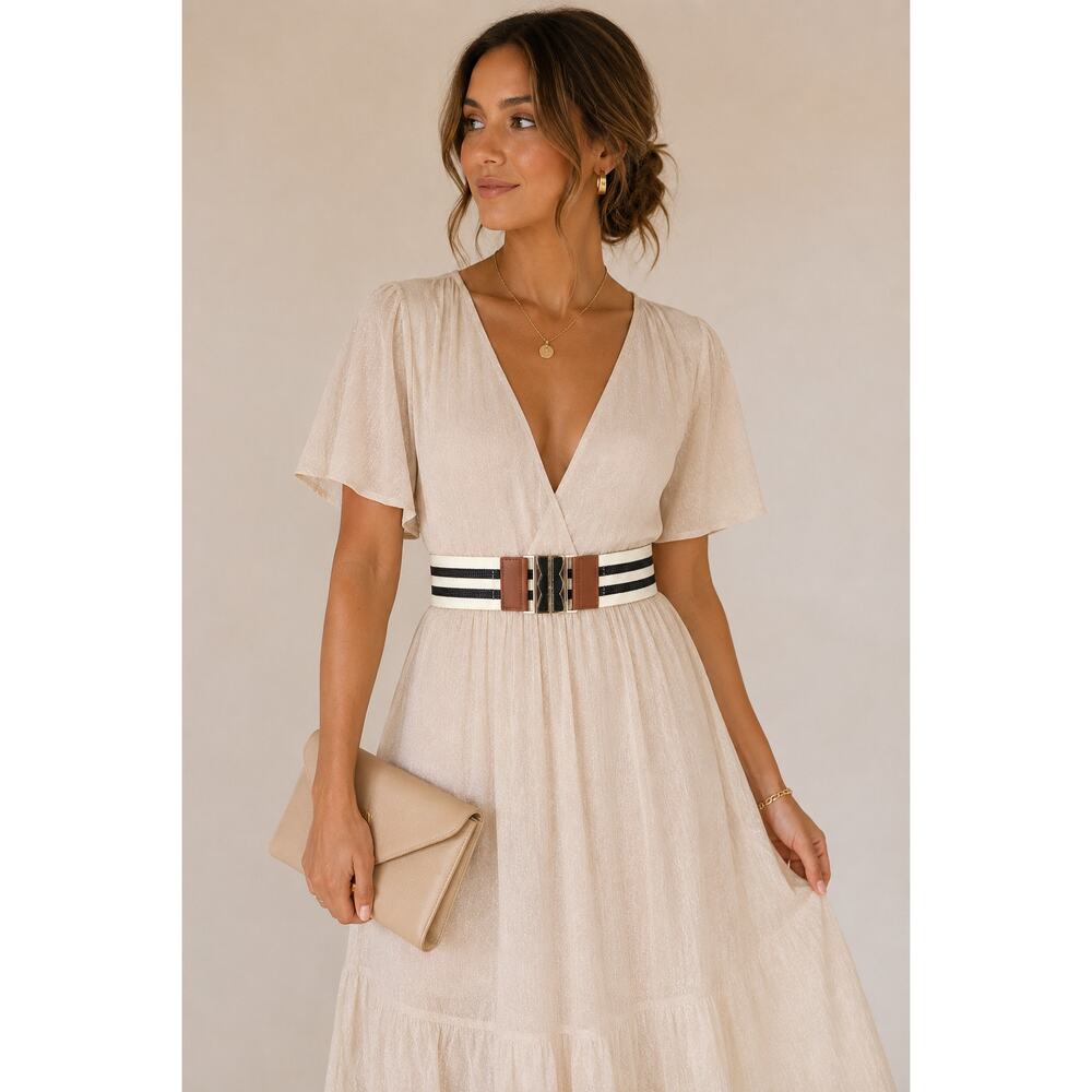 Coastal Waist Cincher Belt Stretch Gold Buckle Striped Small Luxury Wedding